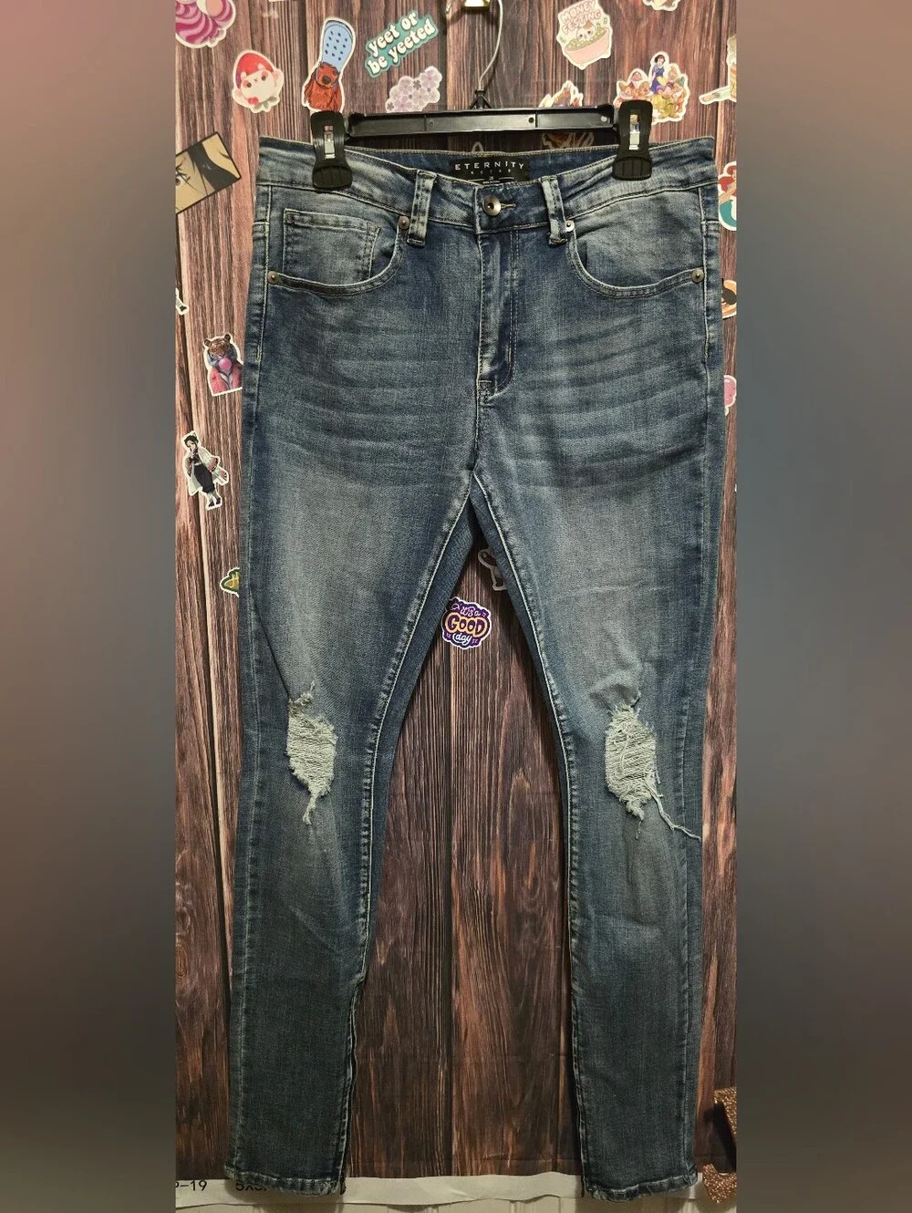 Eternity Mens Distressed Blue Denim Jeans